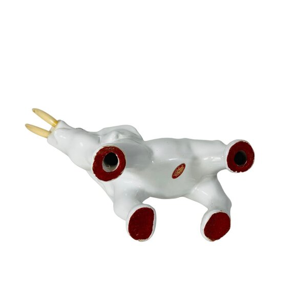 ArtMark White Elephant Figurine VTG Ceramic Upturned Trunk MCM Boho Animal Decor - Picture 10 of 15